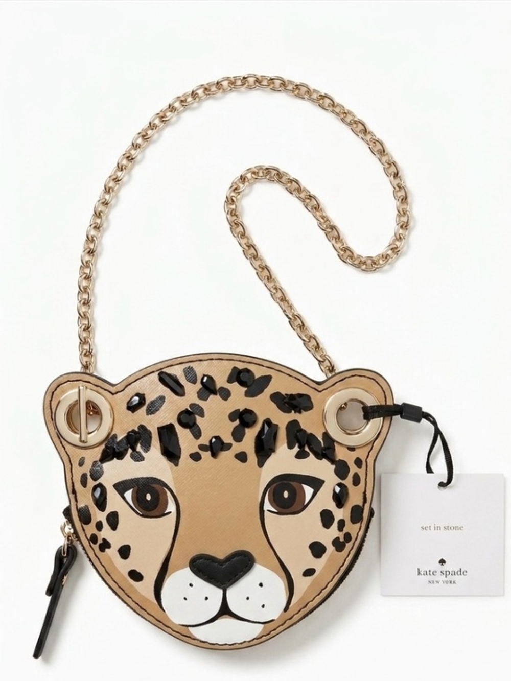 🖤▪️kate spade▪️ Run Wild Rhinestone Leopard Face Coin Purse /Bag Charm (2018)